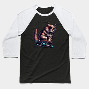 Skateboarding Kitten Sports Skateboarder Cute Ginger Cat Baseball T-Shirt
